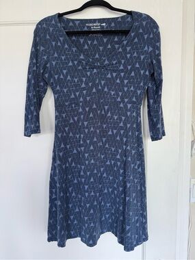 Toad&Co Navy Blue Geometric Scoop-Neck Long Sleeve Dress